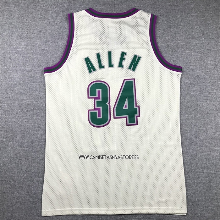 Ray Allen NO 34 Camiseta Milwaukee Bucks Mitchell & Ness Chainstitch Crema
